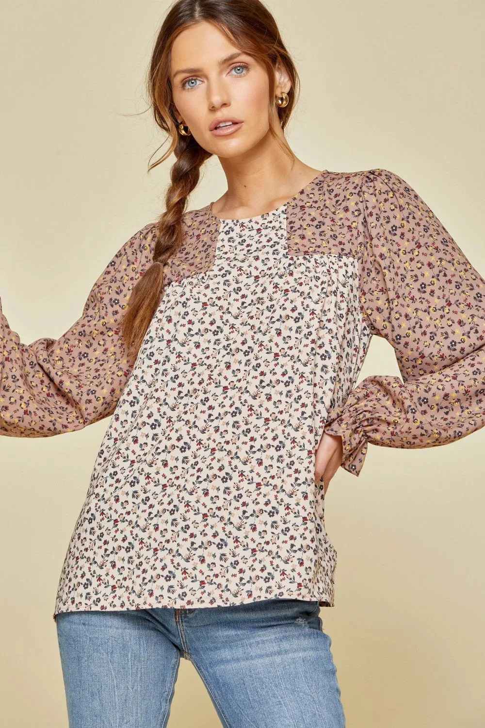 Two-Tone Floral Blouse