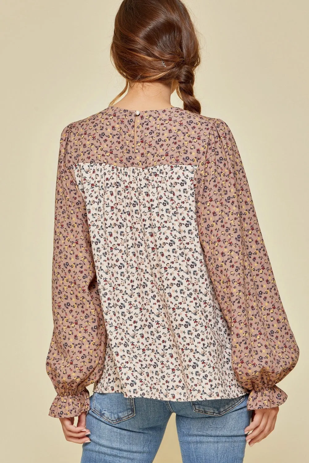 Two-Tone Floral Blouse