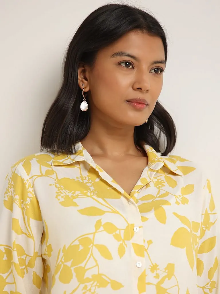 Utsa Yellow Leaf Printed Straight Tunic