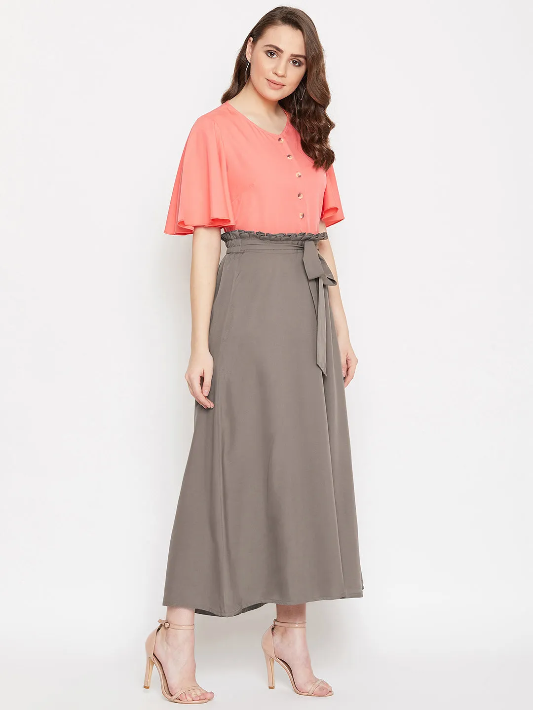 V-Neck Front Button Top & Skirt Set