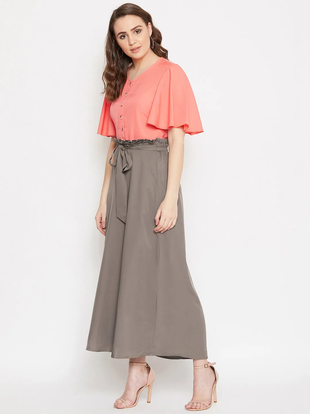 V-Neck Front Button Top & Skirt Set