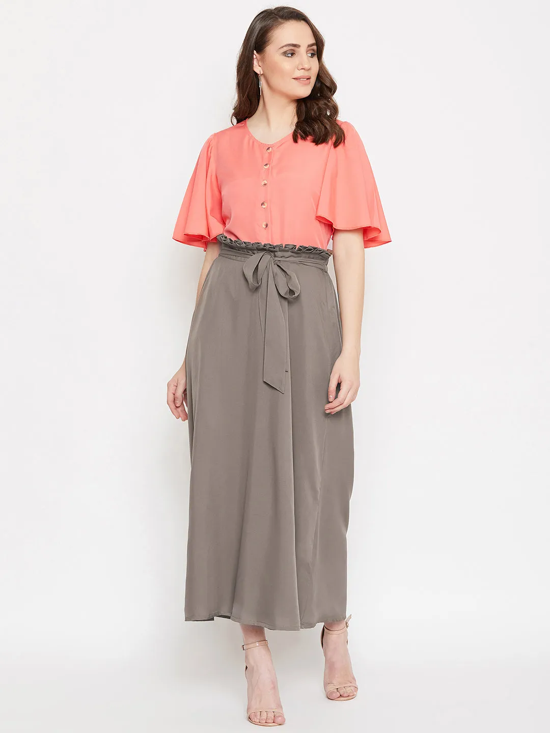 V-Neck Front Button Top & Skirt Set