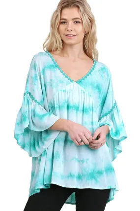 V-Neck Tie Dye Top, Mint