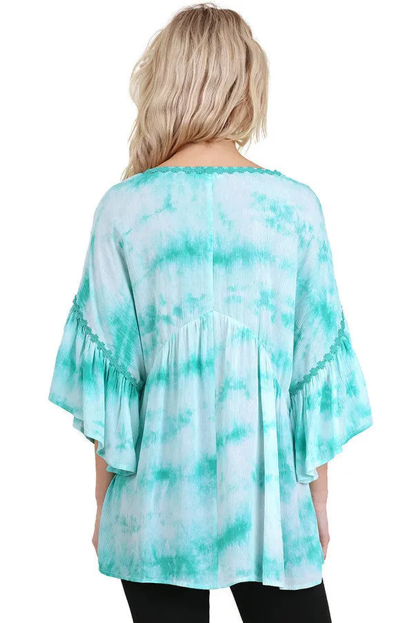 V-Neck Tie Dye Top, Mint