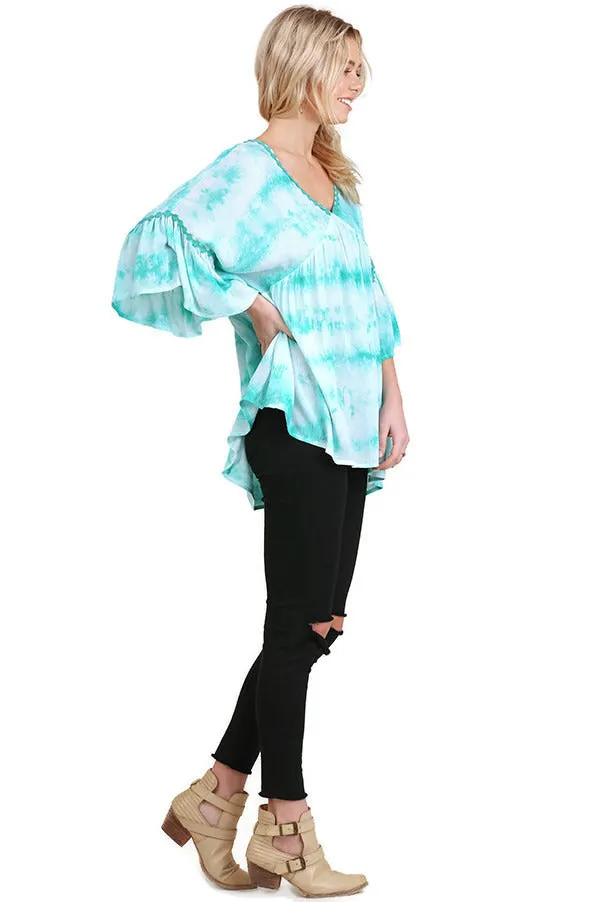 V-Neck Tie Dye Top, Mint