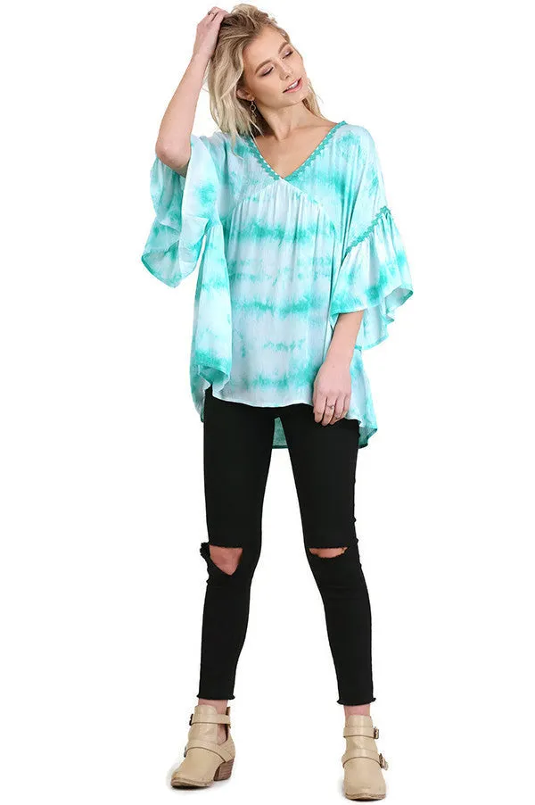 V-Neck Tie Dye Top, Mint