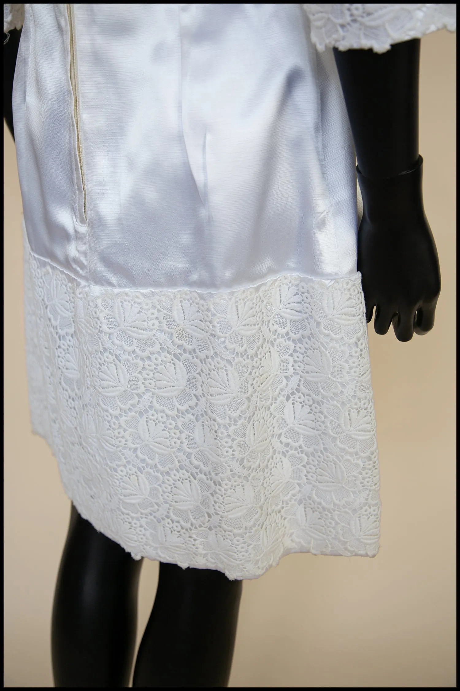 Vintage 1960s Ivory Satin Lace Mini Dress