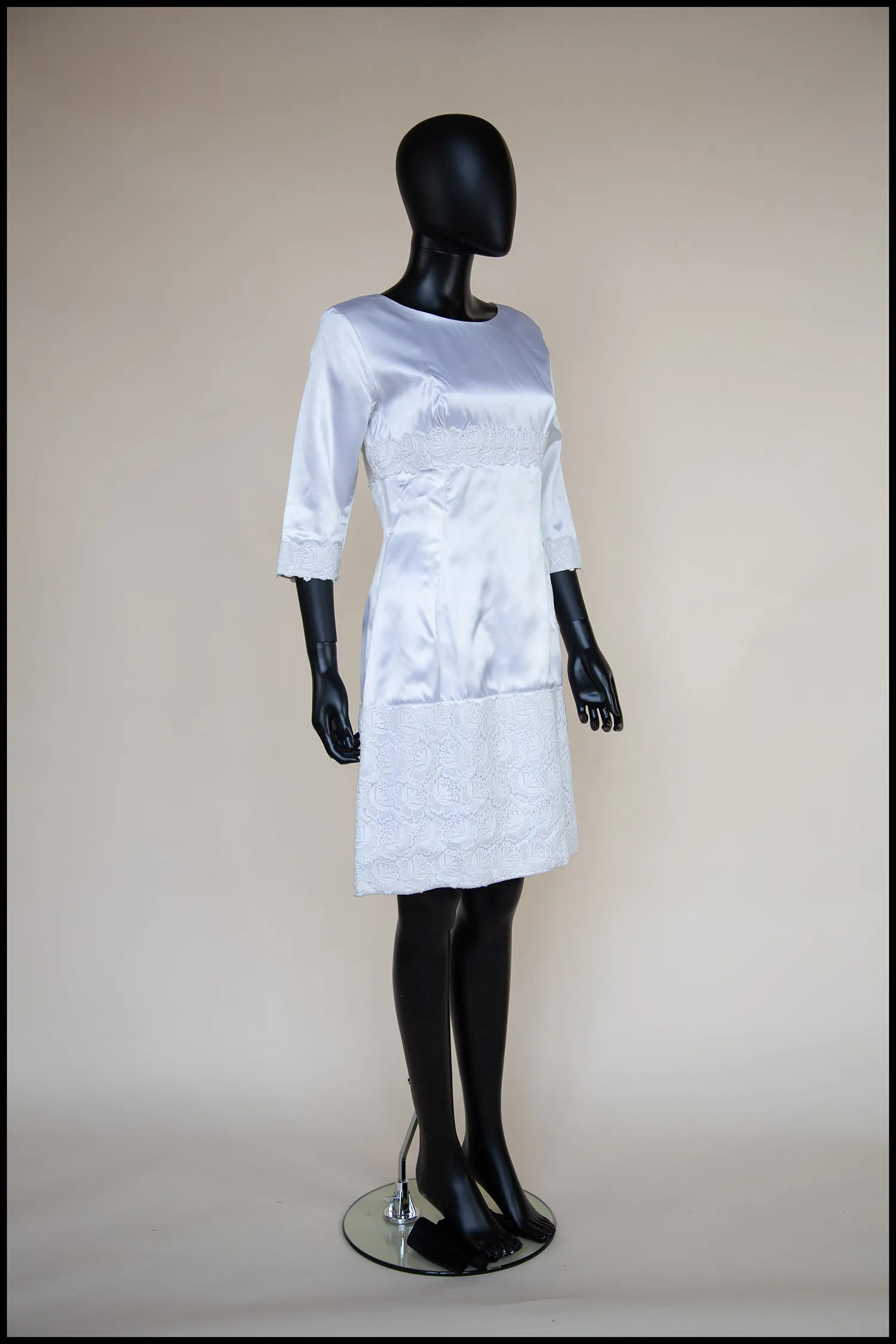 Vintage 1960s Ivory Satin Lace Mini Dress