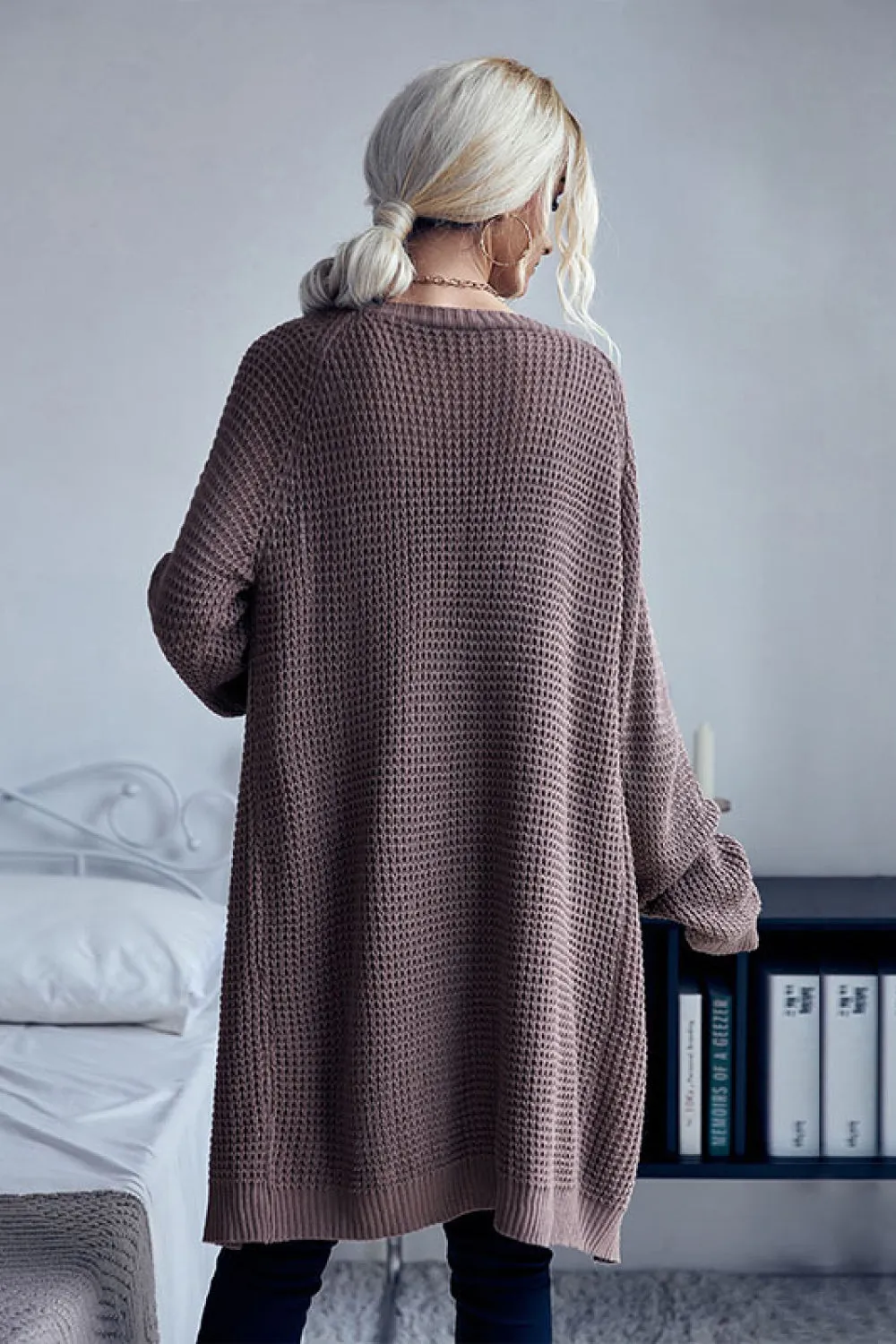 Waffle Knit Slouchy Longline Cardigan