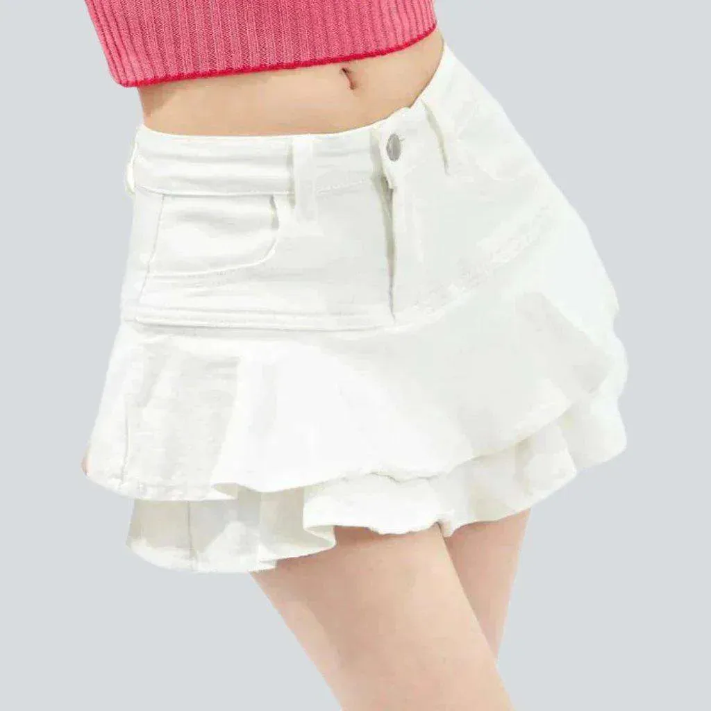 White ruffle skater denim skirt