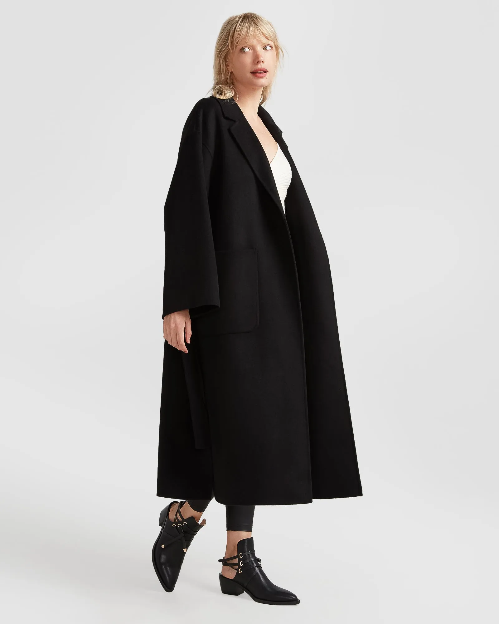 Wide Awake Split Hem Overcoat - Black