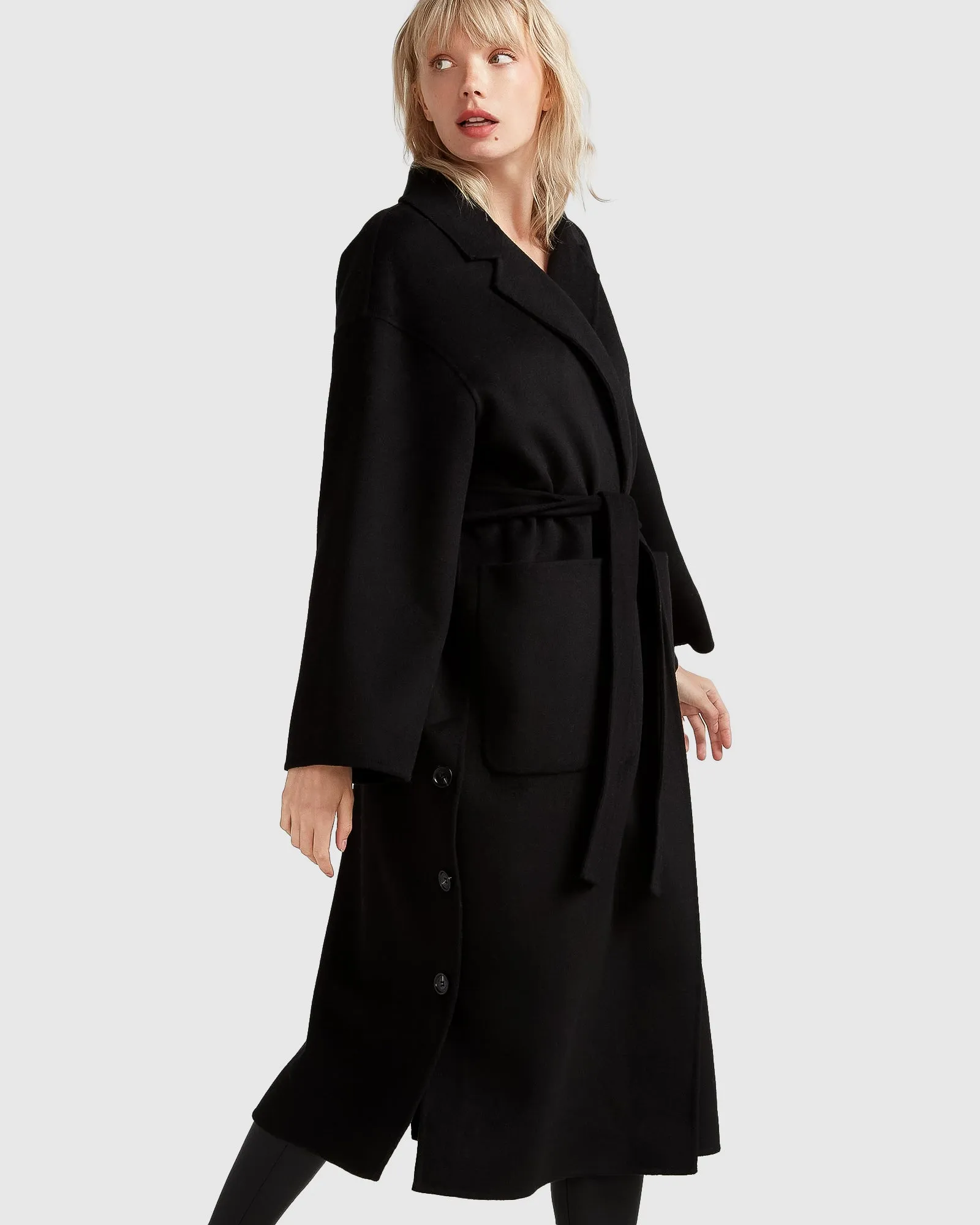 Wide Awake Split Hem Overcoat - Black