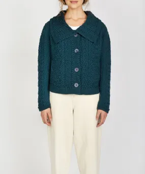 Willow Cropped Aran Cardigan Atlantic Blue