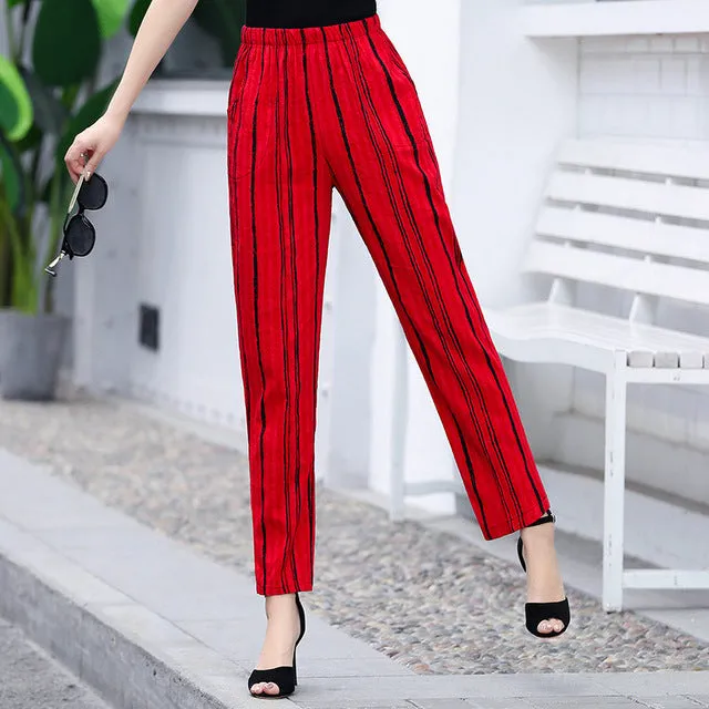 Women Floral Print Plaid Pants