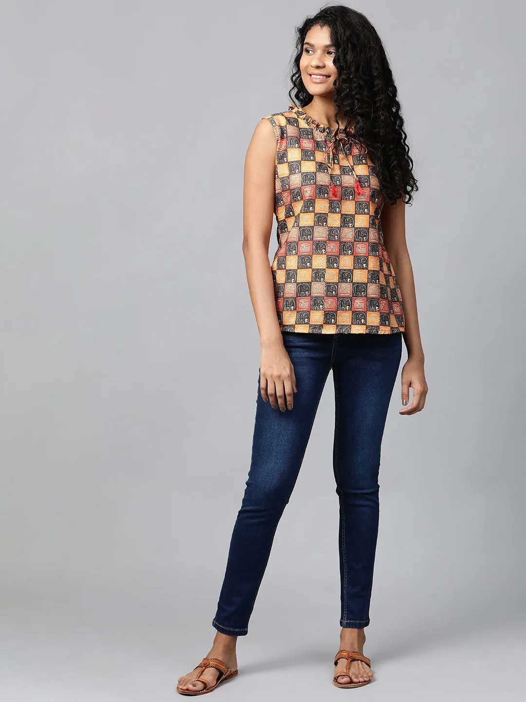 Women Mustard Printed Tunic