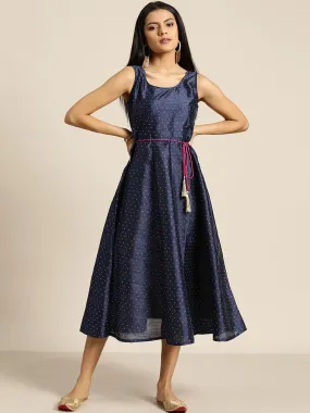 Women Navy Mukaish Work Anarkali Dress