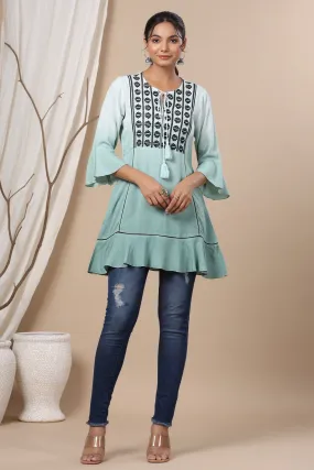 Women Sage green Liva Embroidery Tunic