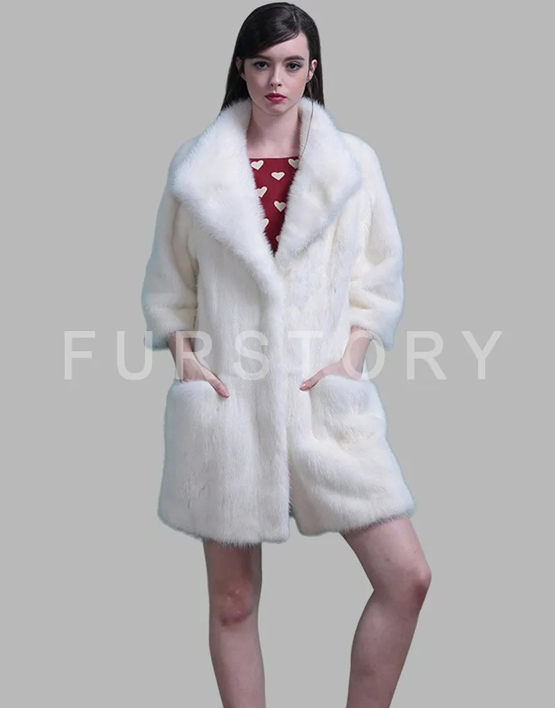 Women's Genuine Mink Fur Coat Women Jacket Long Overcoat  16176