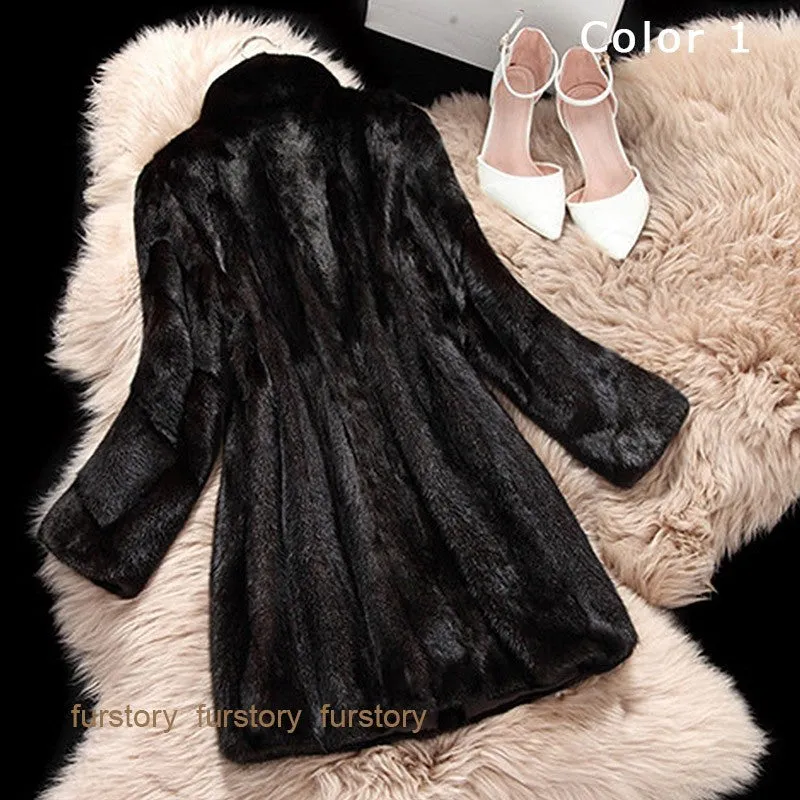 Women's Genuine Mink Fur Coat Women Jacket Long Overcoat Fur Story FS16179