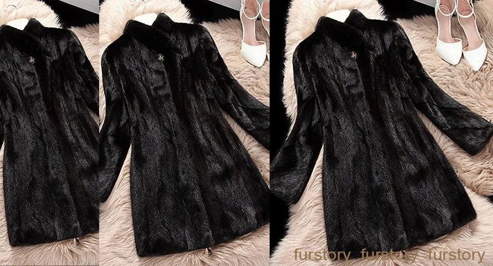 Women's Genuine Mink Fur Coat Women Jacket Long Overcoat Fur Story FS16179