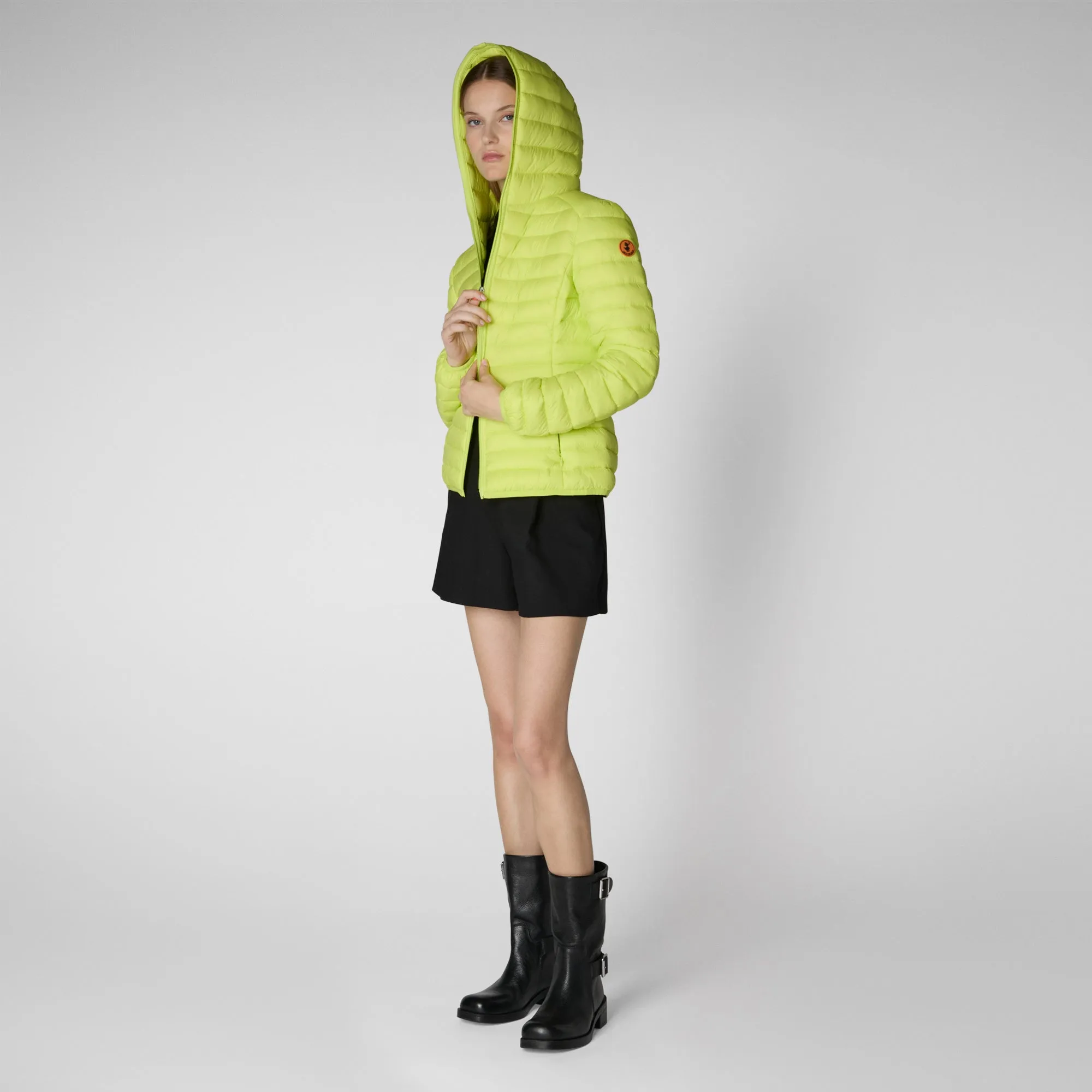 Women's Hooded Puffer Jacket Daisy in Lichen Green