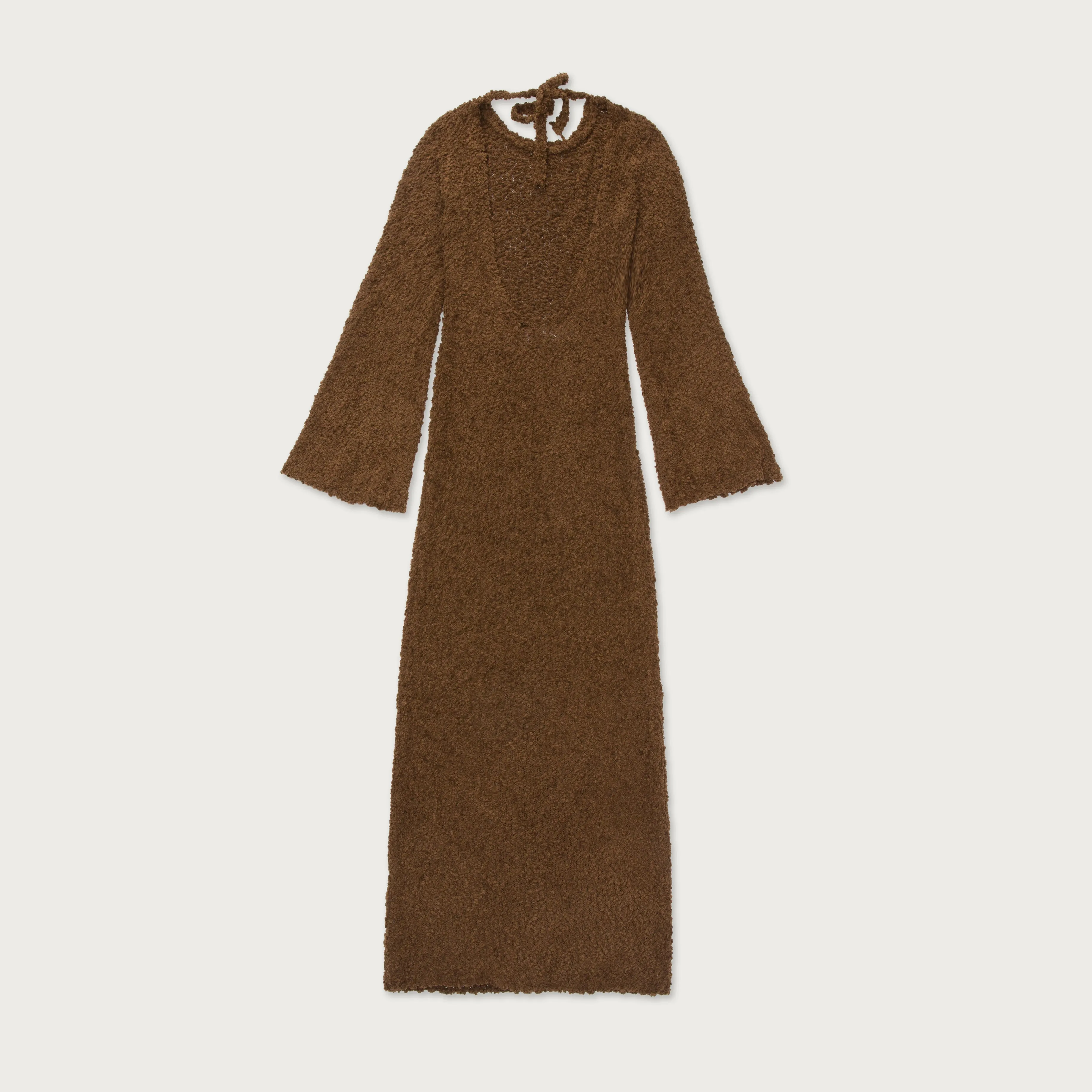 Womens L/S Knit Maxi Dress - Brown