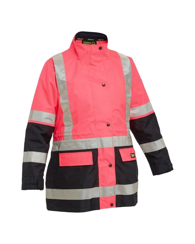 Womens Taped Hi Vis 5 In 1 Rain Jacket - Pink/Navy