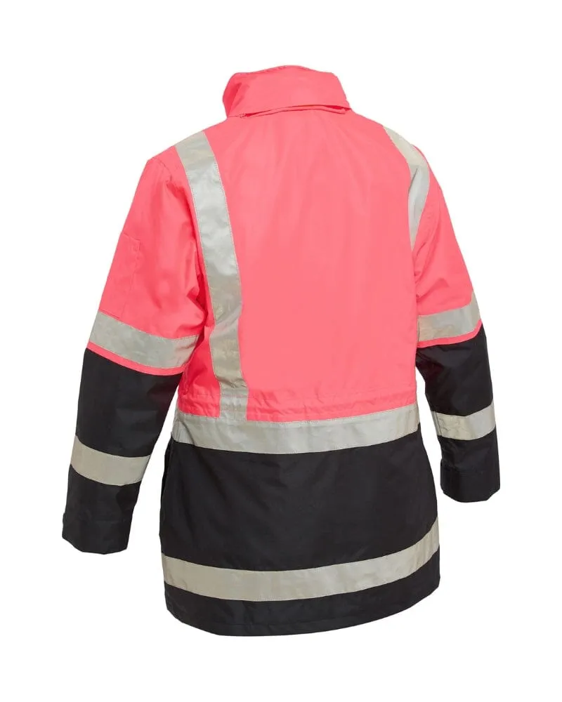 Womens Taped Hi Vis 5 In 1 Rain Jacket - Pink/Navy