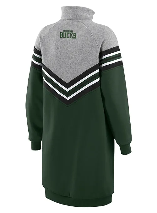 Women's Wear By Erin Andrews Chevron Stripe Milwaukee Bucks Sweatshirt Dress