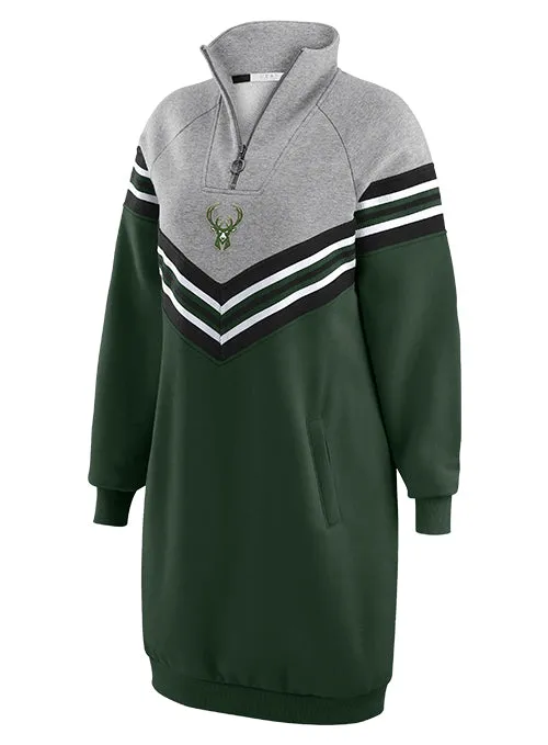 Women's Wear By Erin Andrews Chevron Stripe Milwaukee Bucks Sweatshirt Dress